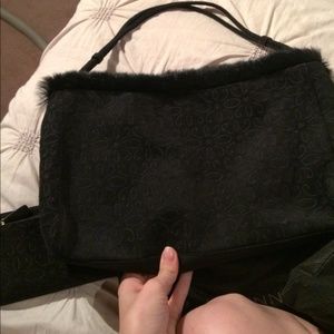 Authentic Large Suede and Fur Purse with Wallet
